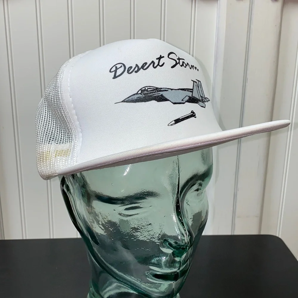 90s Desert Storm F-15 Strike Eagle Trucker Hat Cap 1990’s Vintage NOS